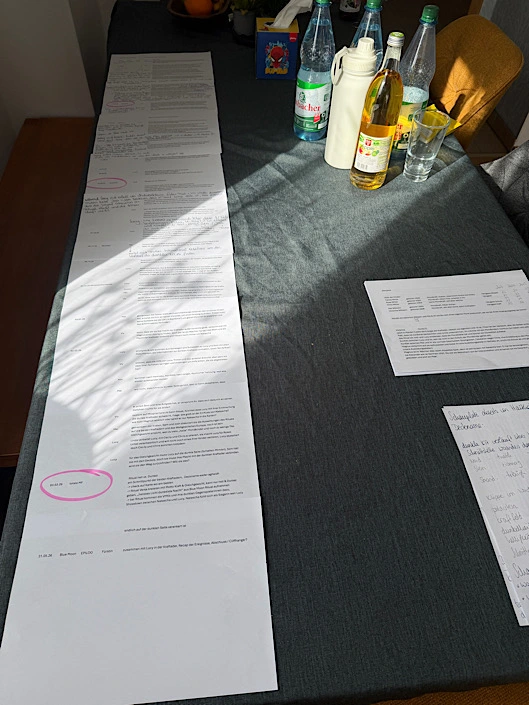 meine Ideen für einen Plot ausgebreitet auf dem Tisch zur besseren Übersicht